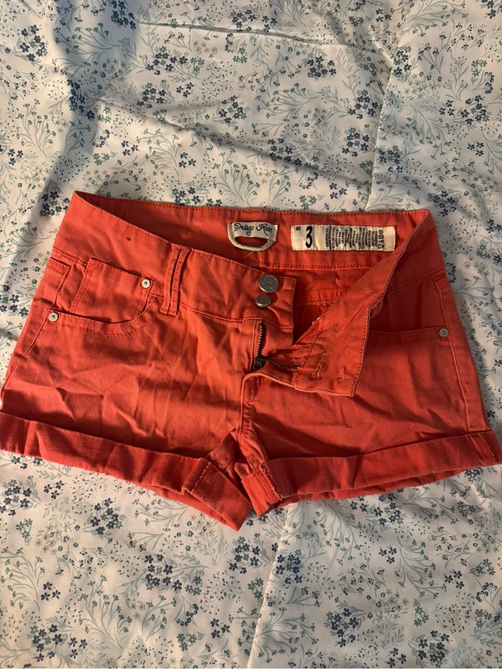 dELiA*s Coral Low-Rise Cuffed Denim Shorts - Picture 1 of 1